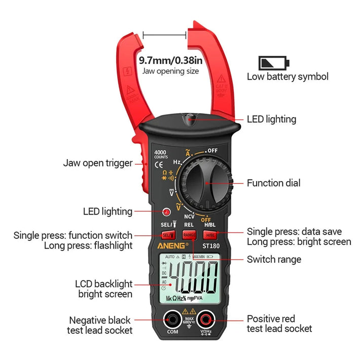 ST180 4000 Counts Digital AC Current Clamp Multimeter