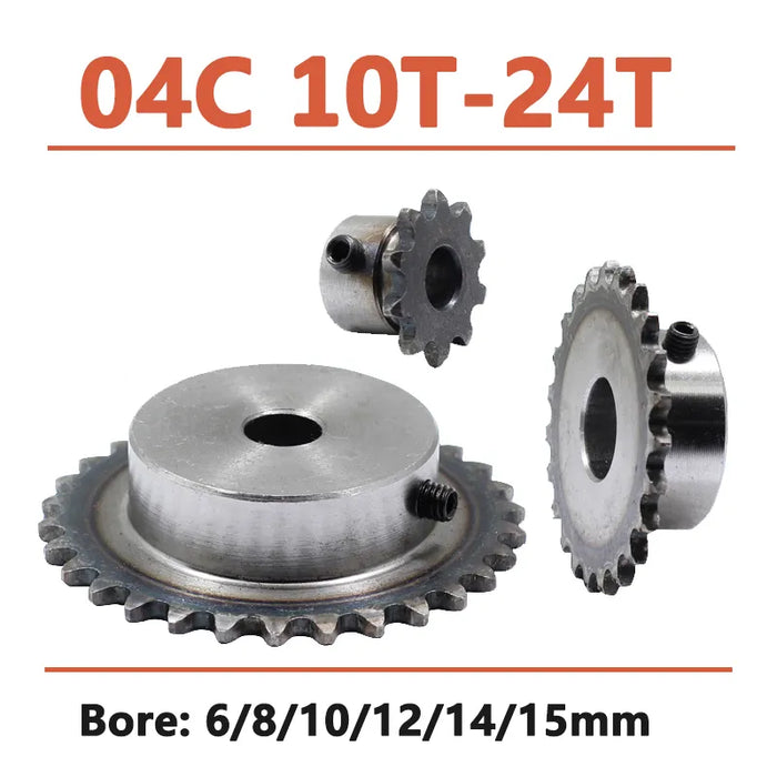 10-24 Tooth 04C Chain Gear 45# Steel 6mm-15mm Bore Industrial