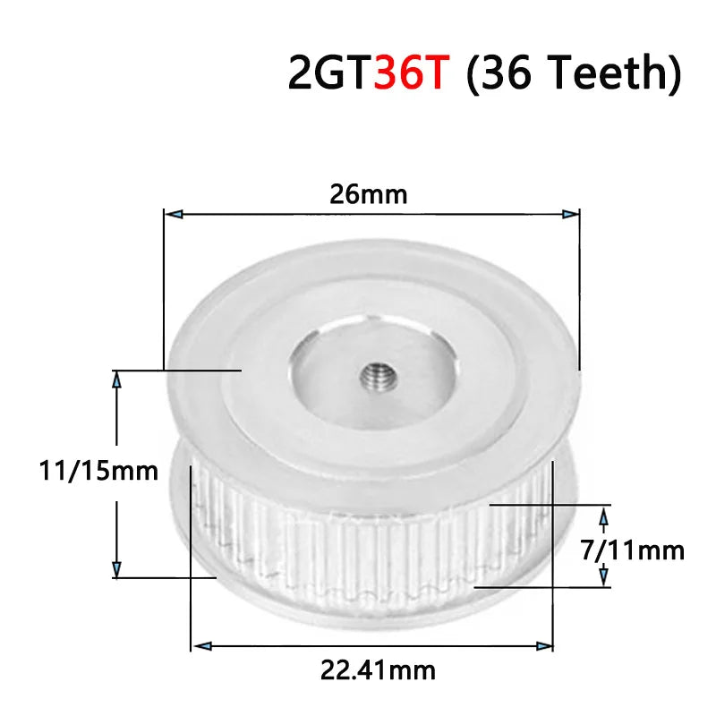 Diámetro interior de la polea de distribución 2GT 36 dientes 4 5 6 6,35 8 10 12 12,7 14 15 mm 
