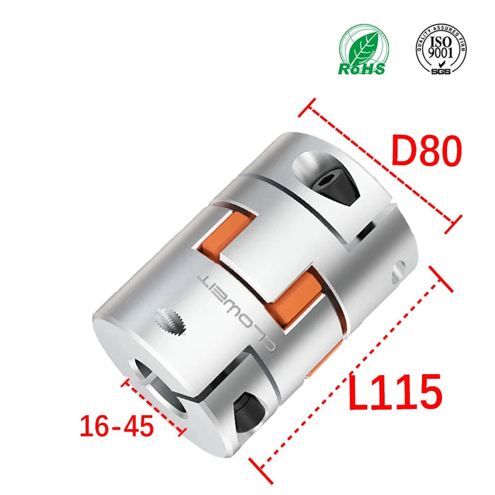 LF-B D80L115 Aluminum Shaft Coupler – Jaw Plum Spider Clamping Type for CNC