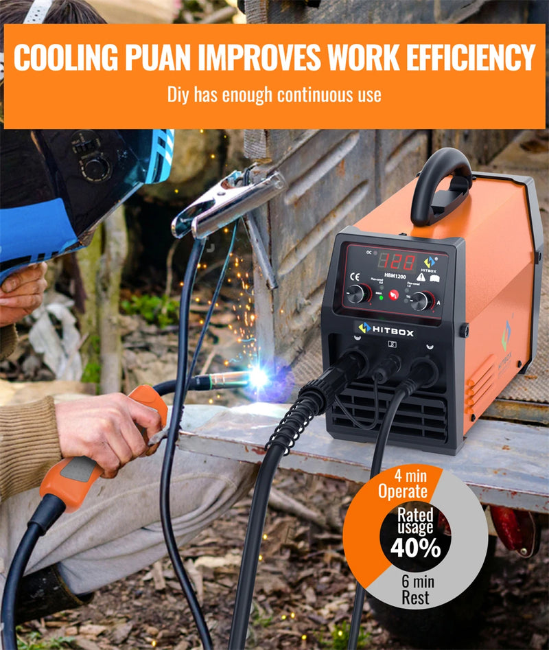 220V HITBOX HBM1200 Welding Machine – MIG/TIG Inverter Welder with Torch, Gasless Arc Welding, Supports 0.8–1.0 mm Wire