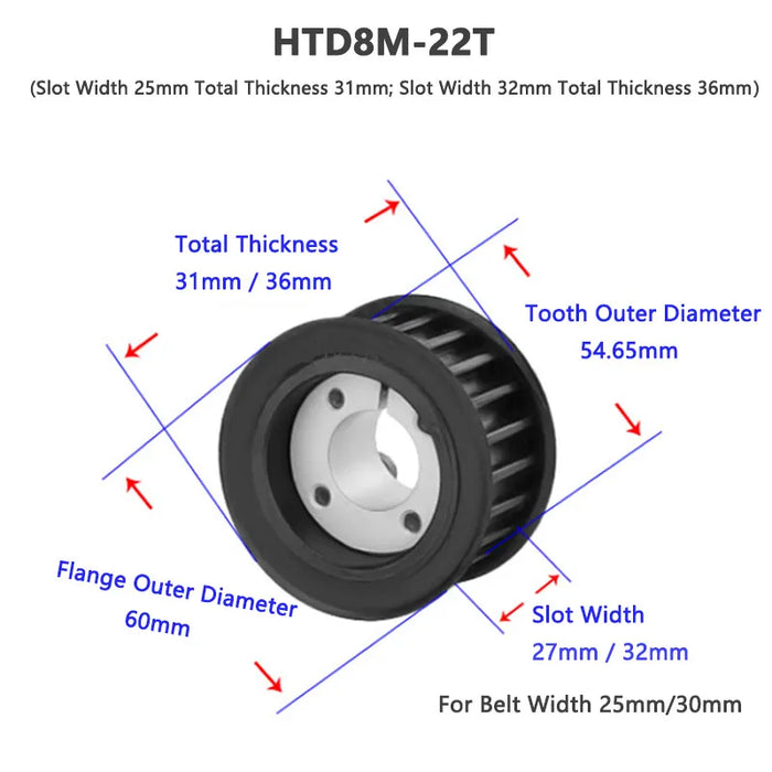 20T & 22T HTD8M Timing Pulley with Keyless Bushing - 8-20mm Bore