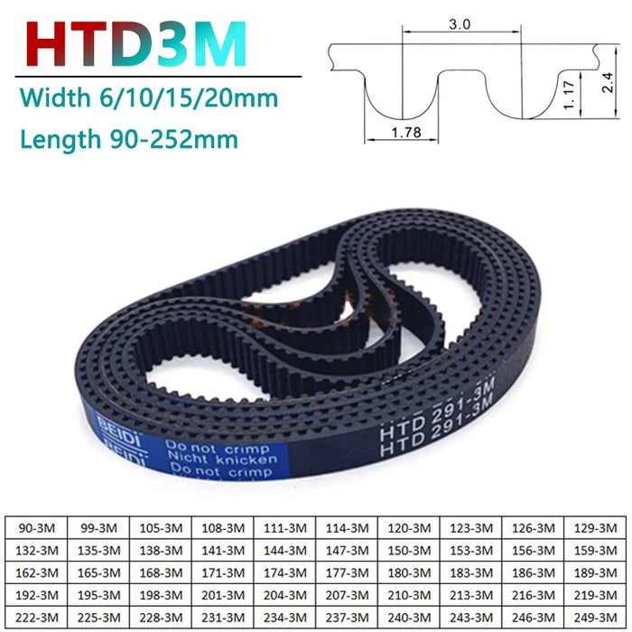 HTD3M Synchronzahnriemen Länge 90 99 105 108 111-252 mm Breite 