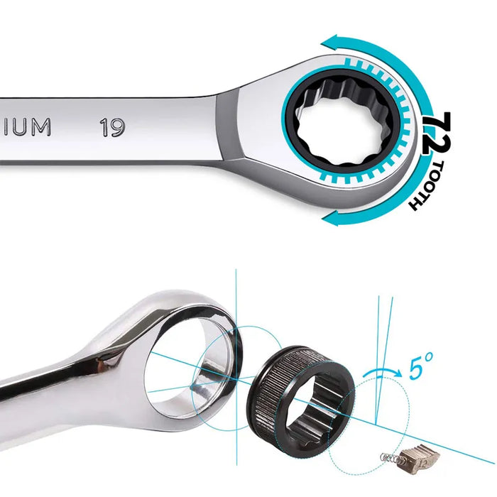 Ratcheting Combination Wrench Set,12 Point Box End and Open End Wrench