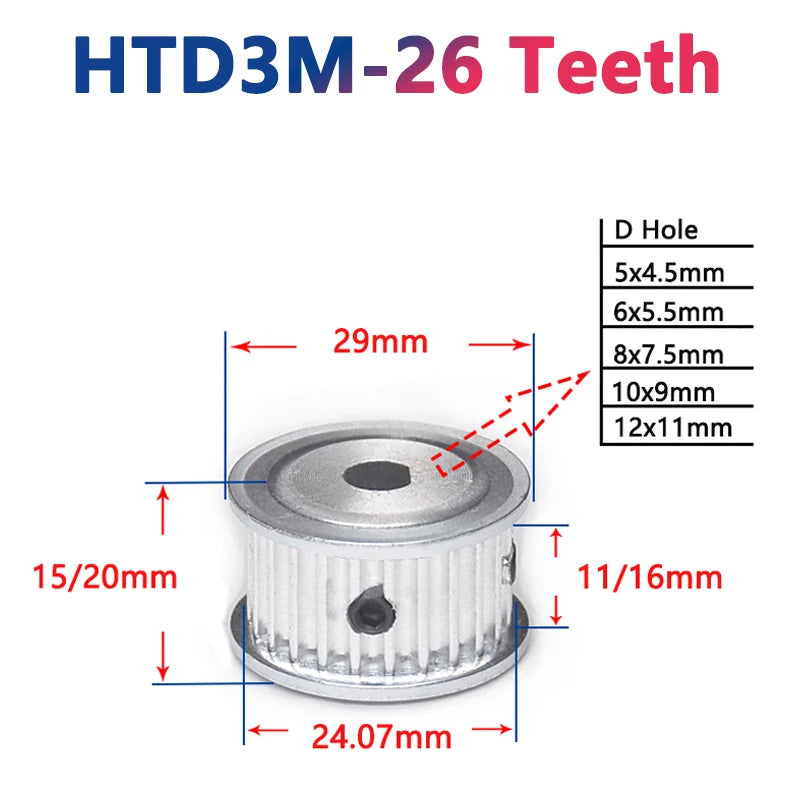 HTD3M 26 Teeth Timing Pulley D Hole 26T Synchronous Wheel