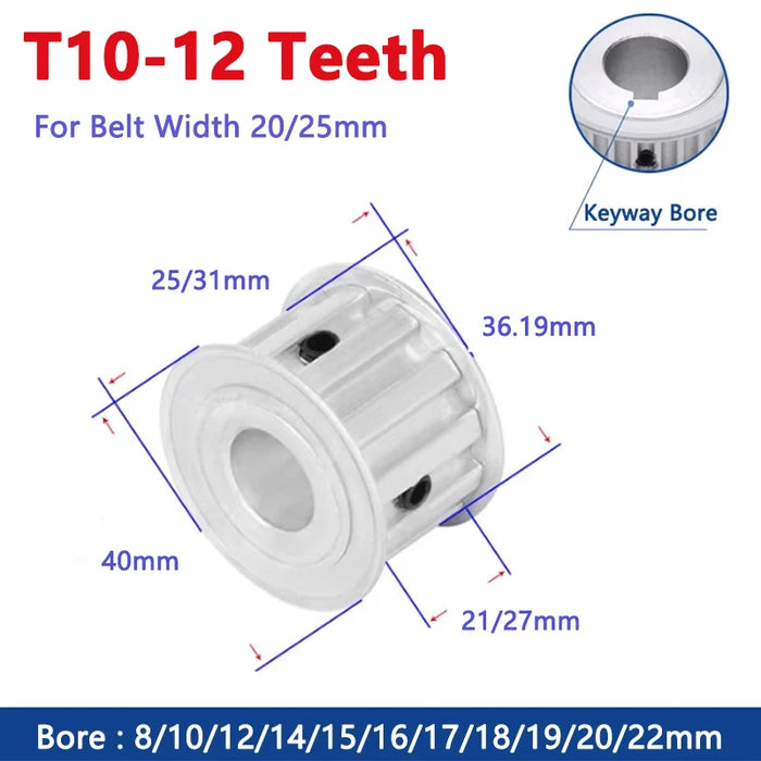 12 Teeth T10 Timing Pulley - Aluminium Synchronous Wheel