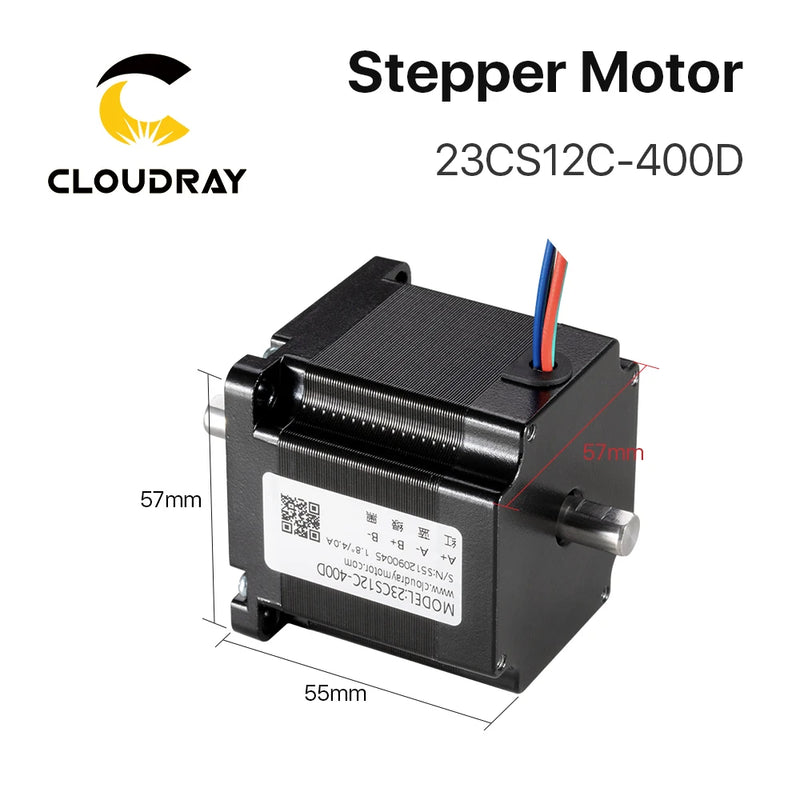 Motor paso a paso Nema 23 de Cloudray, 55 mm, 1,3 Nm, 4,0 A, doble eje, 2 fases 