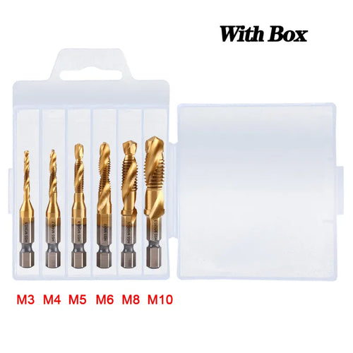 1/6 PCS Tap Drill Bit Set - Hex Shank Titanium Plated HSS Screw Thread Metric Taps