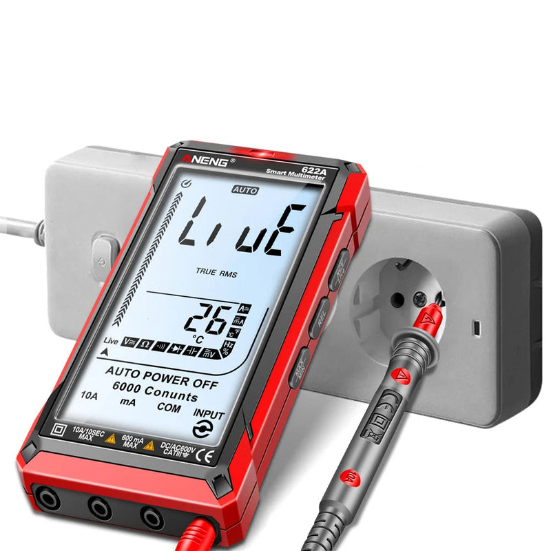 622A Smart Digital Multimeter 6000 Counts with Infrared Laser – Auto Range True RMS, 10A, NCV, Capacitance, Hz, Temperature