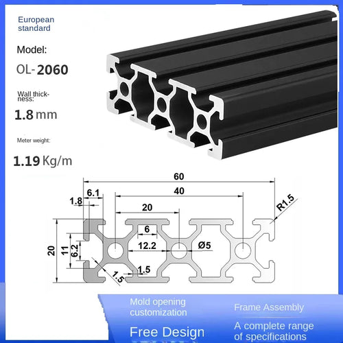 Black Modular Aluminum Profile System – Available in 20x20, 20x20N2, 20x20R, 20x40, 20x60, 30x30, 30x30N2