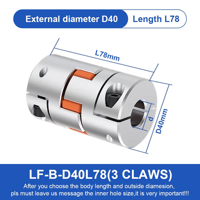 LF Dreibacken-D40L78-Kupplung, flexible Aluminium-Pflaumenwellenkupplung 