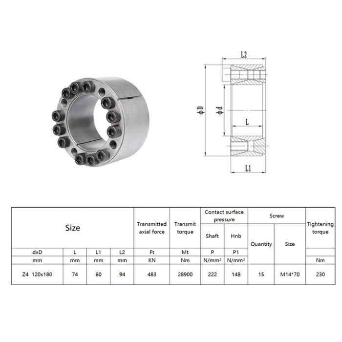 Z4 Expansion Sleeve Shaft Locking Device Assembly, Diameter 120x180mm