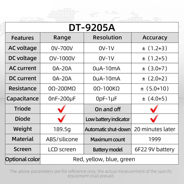 DT9205A Digital Multimeter with LCD Display