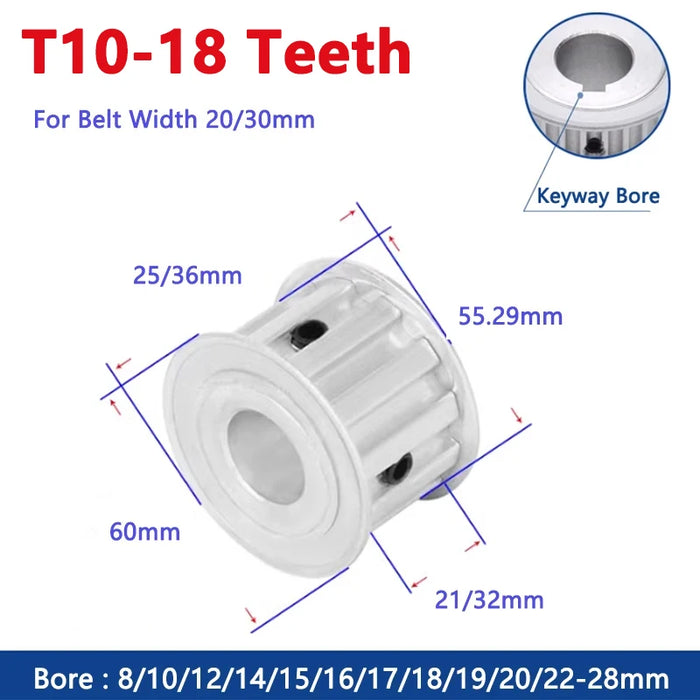 Polea de sincronización T10 de 18 dientes, rueda síncrona de aluminio 18T para 