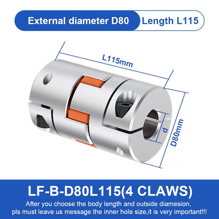 LF-B D80L115 Aluminum Shaft Coupler – Jaw Plum Spider Clamping Type for CNC