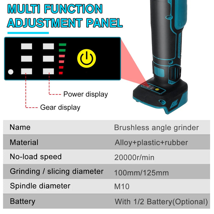 Drillpro 125 mm bürstenloser elektrischer Winkelschleifer, kabelloses Holzschneiden 