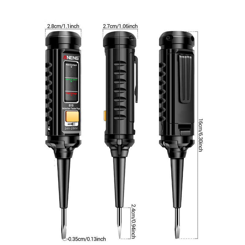 B15 Induction Voltage Tester Pen – 24–250V AC Detection, Sound & Light Alarm, Flashlight, Continuity and Wire Break Finde