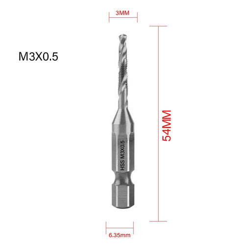 1/6 PCS Tap Drill Bit Set - Hex Shank Titanium Plated HSS Screw Thread Metric Taps