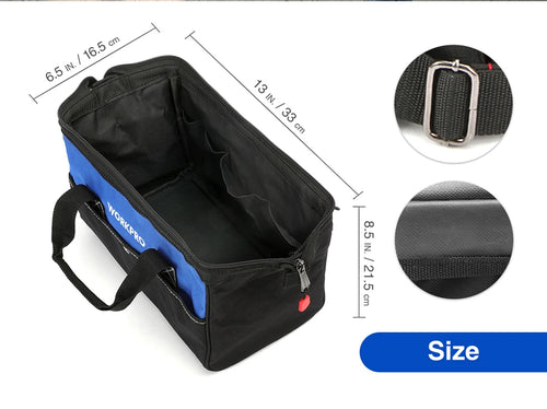 WORKPRO Organizador de bolsa de herramientas de 13 pulgadas con boca ancha impermeable