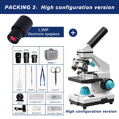 2000X HD Biological Microscope – Coarse Adjustment Monocular Microscope for Student Lab Education + Electronic Eyepiece + LED USB