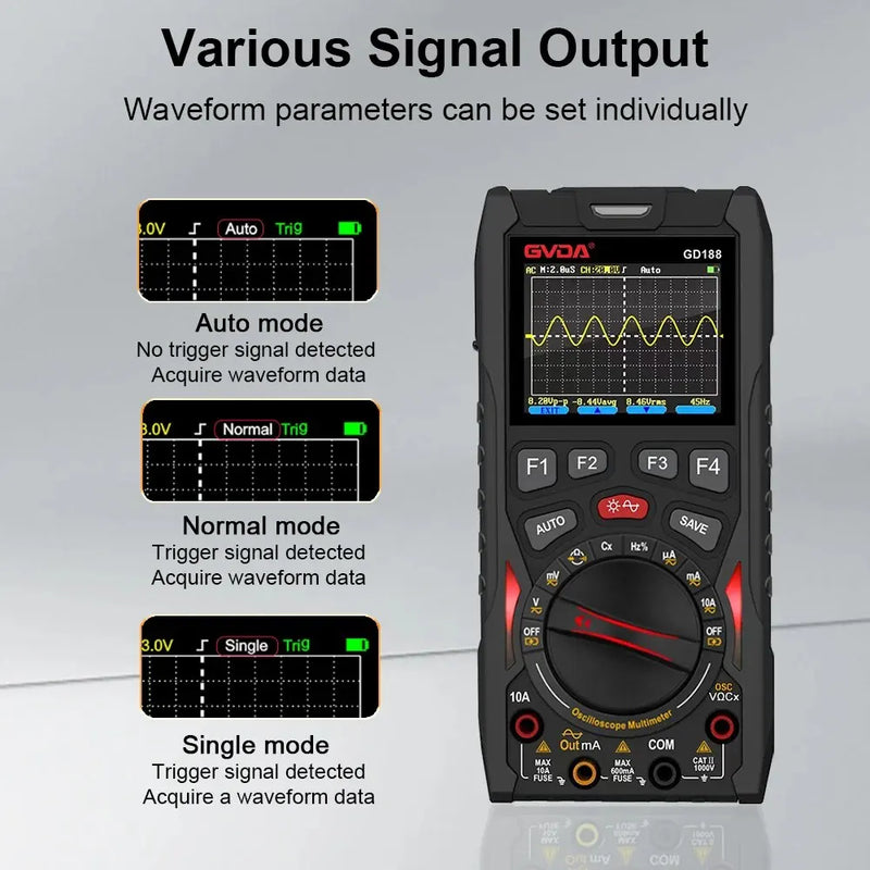 3-in-1 Digital Oscilloscope – 12MHz Bandwidth, Multimeter, Signal Source