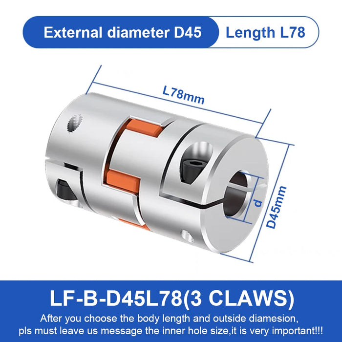 LF-B D45L78 Aluminum Shaft Coupler – Jaw Plum Spider Clamping Type for CNC