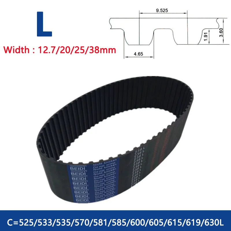 L Timing Belt - 525L to 630L - Rubber Closed Loop Synchronous Belt