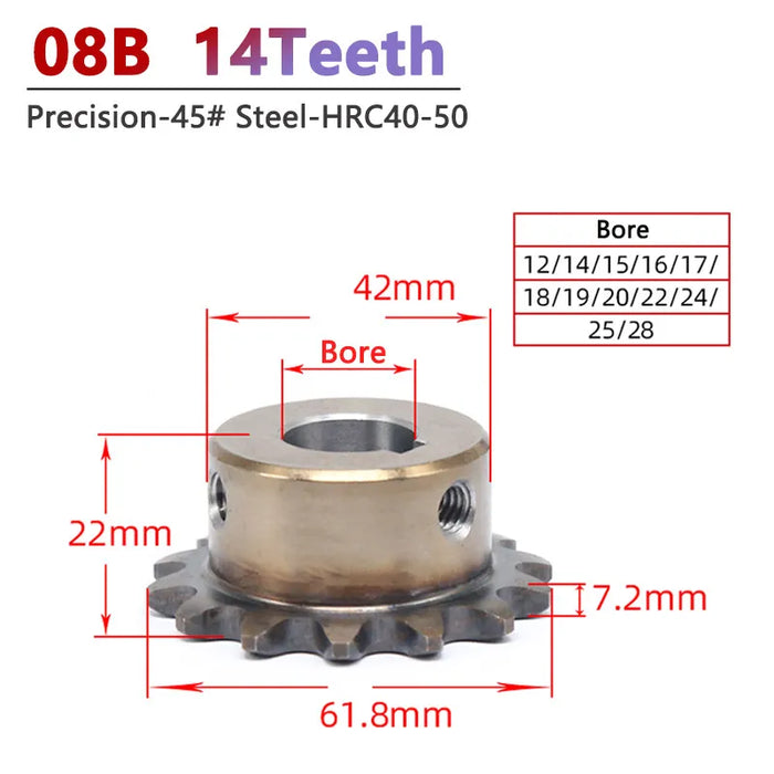 1pc 08B 14T Precision Industrial Drive Sprocket Wheel 45# Steel 14