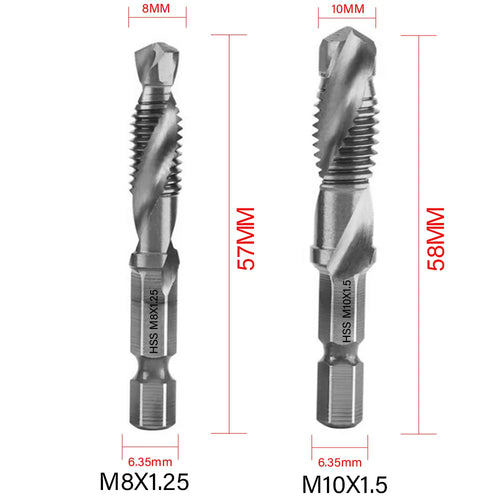 1/6 PCS Tap Drill Bit Set - Hex Shank Titanium Plated HSS Screw Thread Metric Taps