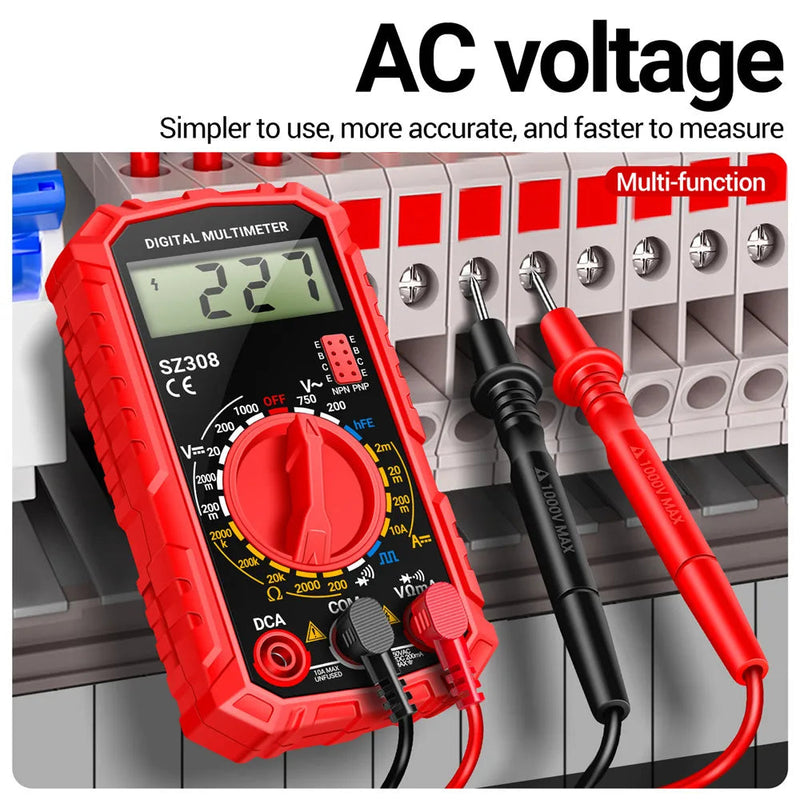 SZ308 Digital Multimeter – AC/DC Voltage & Current Meter, Resistance, Diode, hFE, Square Wave, LCD Backlight