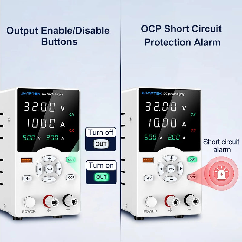 GA3010B Adjustable DC Bench Power Supply 32V 10A with USB Display – Digital Lab Voltage Regulator