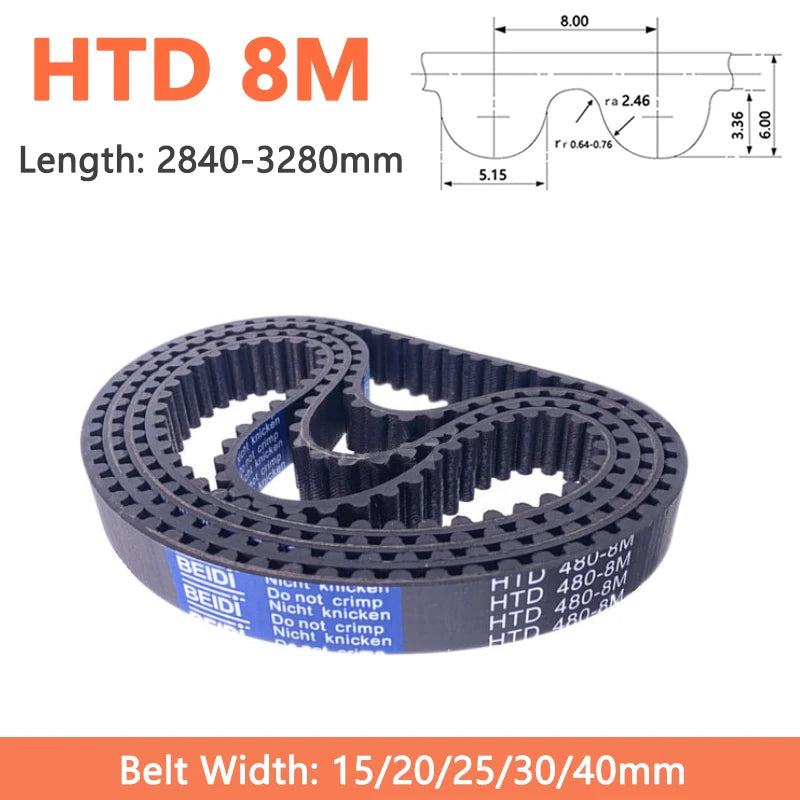 HTD8M Synchronous Timing Belt – Rubber Closed Loop (Width: 15-40mm) Perimeter 2840-3280mm