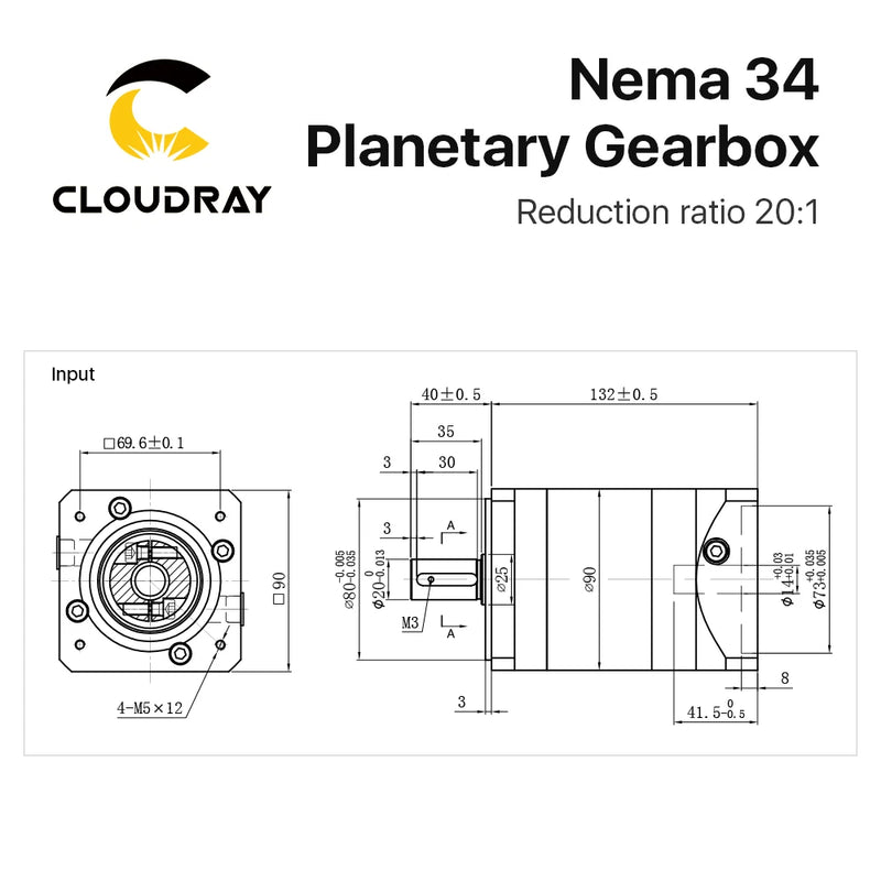 Reductor de velocidad del Motor de caja de cambios planetaria Cloudray Nema34 Ratio 20:1 con 