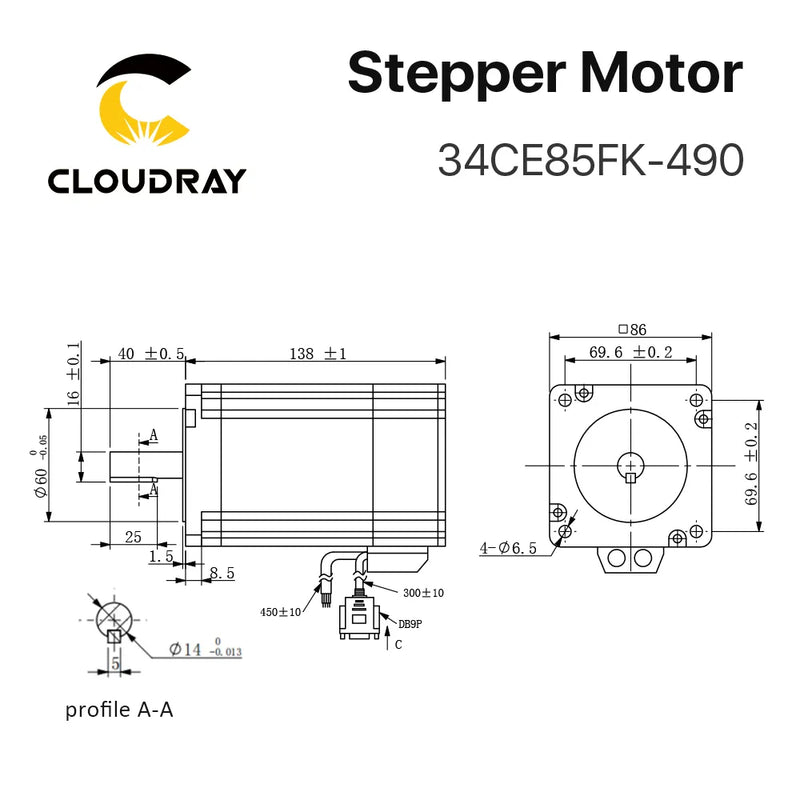 Cloudray Nema 34 Closed Stepper Motor Kit With Encoder 8.5N.m 4.9A