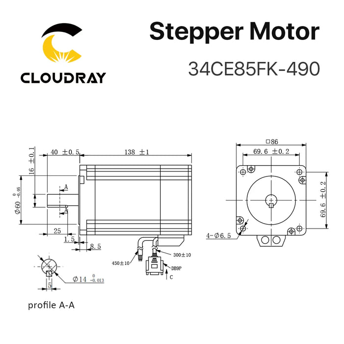 Cloudray Nema 34 Closed Stepper Motor Kit With Encoder 8.5N.m 4.9A