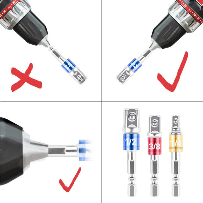 3-Piece Drill Socket Adapter Set – Impact Drill Extension Bits