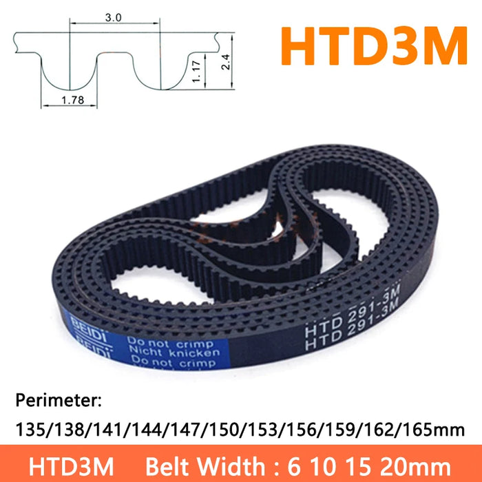 HTD3M Timing Belt – Width 6, 10, 15, 20mm – Perimeter 135-165mm