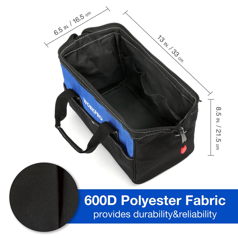 WORKPRO Organizador de bolsa de herramientas de 13 pulgadas con boca ancha impermeable