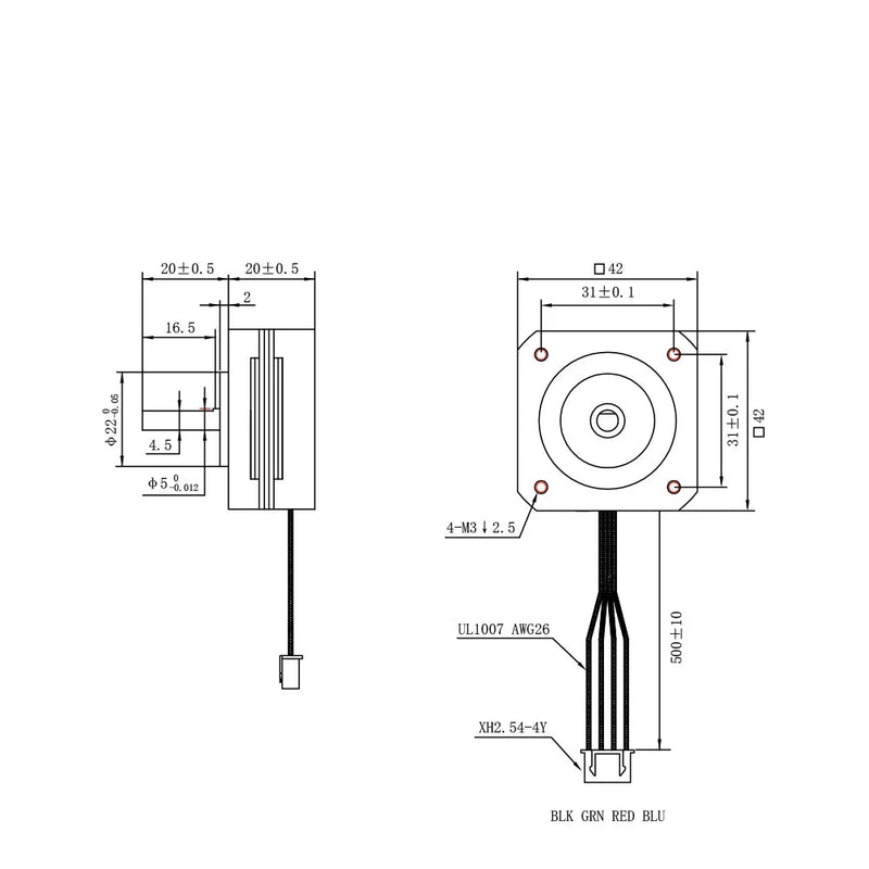 Cloudray Nema 17 20mm 2-Phase Open Loop Stepper Motor 0.4N.m, 1.0A, Shaft Diameter 5mm