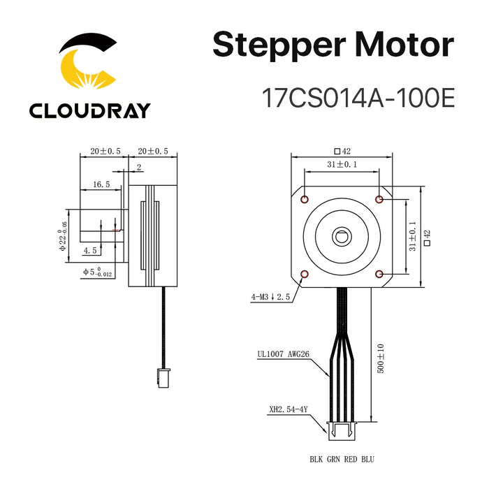 Cloudray Nema 17 20 mm 2-Phasen-Schrittmotor mit offenem Regelkreis, 0,4 Nm, 1,0 A 