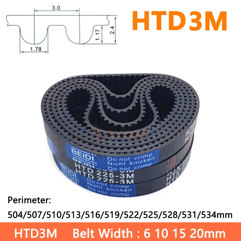 HTD3M Timing Belt Width 6 10 15 20mm Perimeter 504 - 534mm