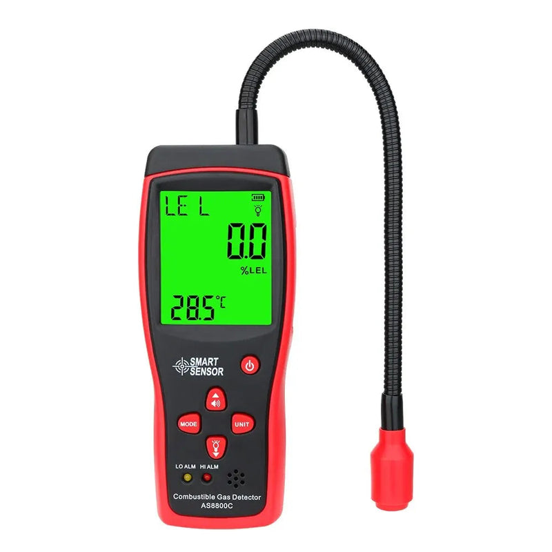 AS8800C Portable Gas Leak Detector – 0–10000ppm / 0–20% LEL Combustible Gas Sniffer with Sound & Light Alarm, Flexible Probe, LCD