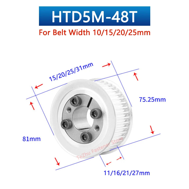 HTD 5M 48 Teeth Keyless Timing Pulley – AF Type