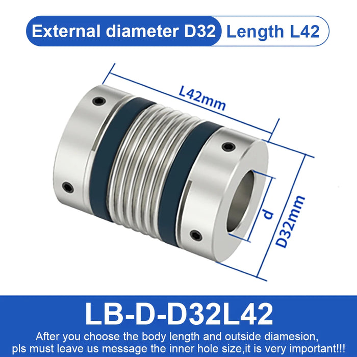 Aluminum Alloy Shaft Coupler – 6mm to 15mm Clamping Bellows LB-B-D32L48/D32L42