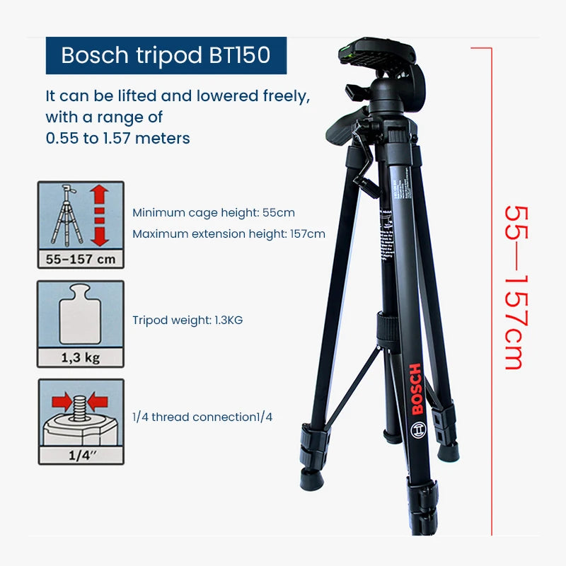 Bosch BT150 Tripod 1/4" – Adjustable 55–157 cm Laser Level Stand