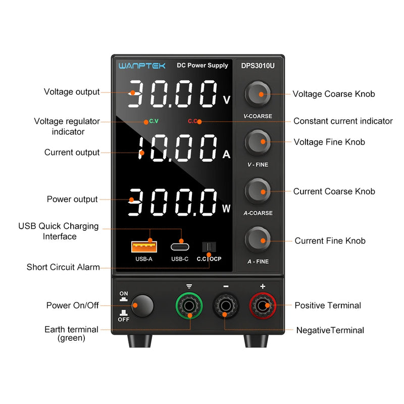 Adjustable DC Bench Power Supply 30V 5A–10A USB Display Lab Voltage Regulator (GA3010H / DPS3010U)