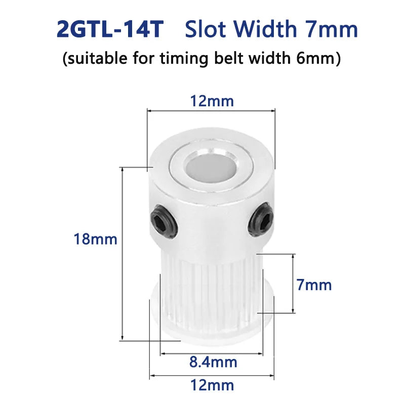 2GT 14 dientes polea de distribución orificio chavetero 4 5 6mm 14T GT2 síncrono 