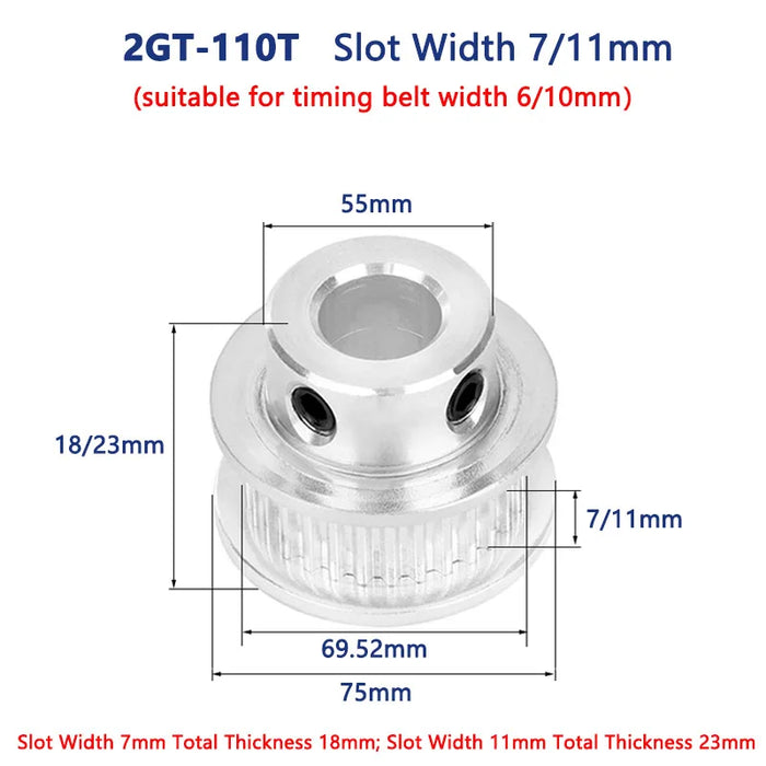 2GT 100 110 120 Teeth Timing Pulley Bore 5 6 6.35 8 10 12-25mm GT2