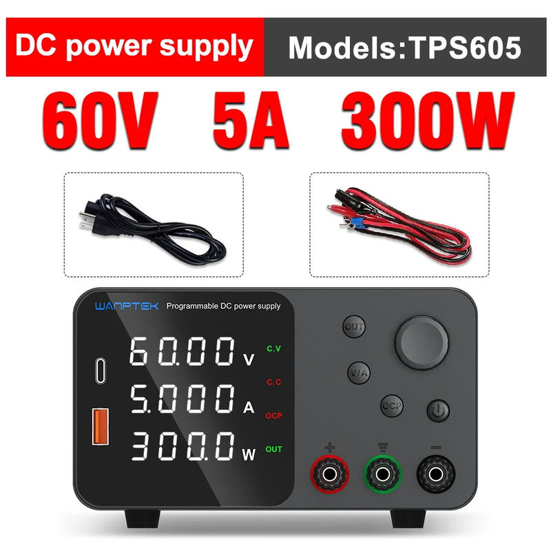 TPS Adjustable DC Bench Power Supply 30V–160V with USB-A & USB-C Digital Display Voltage Regulator