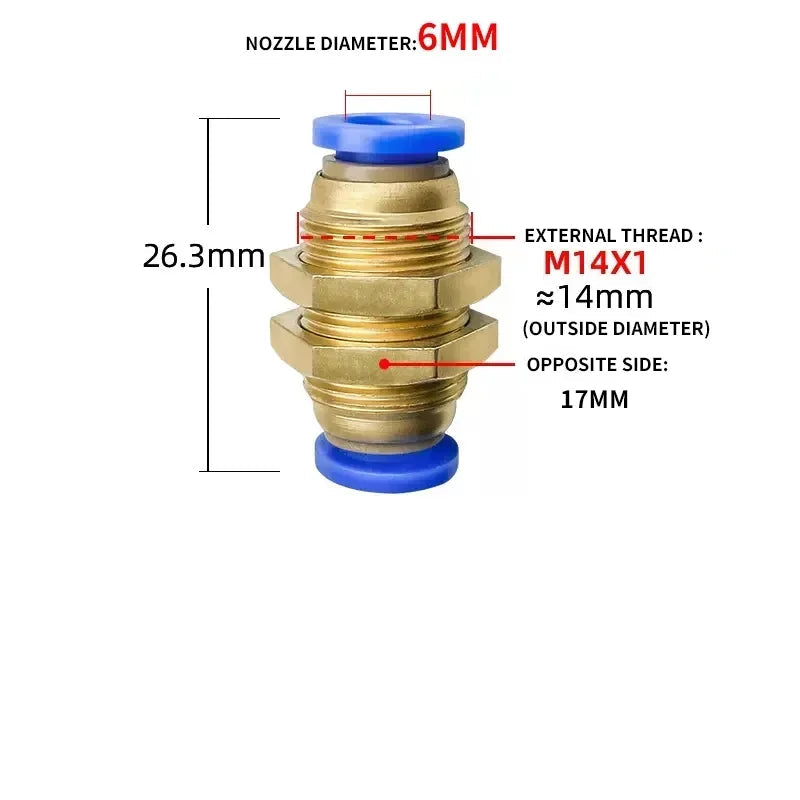 PM Pneumatic Bulkhead Push-In Fitting – Air Pipe Straight Connector (4–12mm) 50–1000PCS